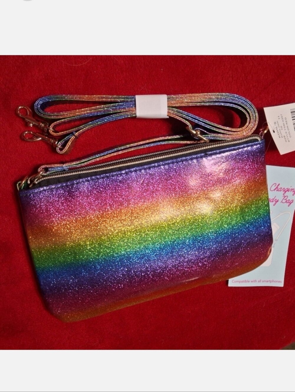 Phone Charging Crossbody Multicolor Glitter Rainbow Wristlet Easter NWT